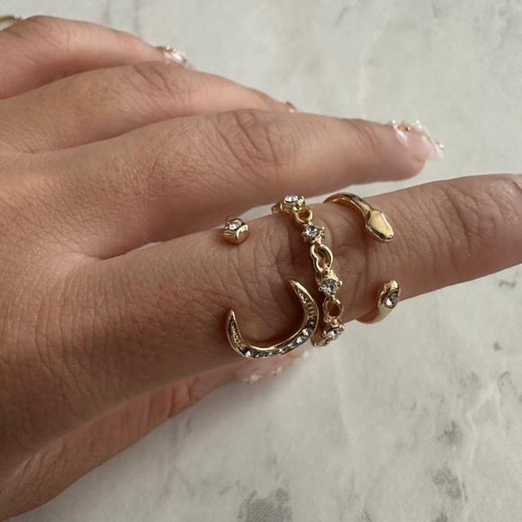 Jewelry - Gold Crescent Moon and Star Ring Set